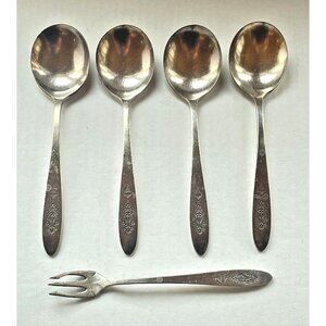 Oneida Silverplate 1923 Bird of Paradise – 4 Soup Spoons + 1 Fish Fork